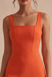 Orange Tight Short Square Neck Graduation Dress