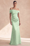Off The Shoulder Olive Mermaid Ruched Bridesmaid Dress