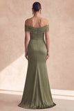 Off The Shoulder Olive Mermaid Ruched Bridesmaid Dress