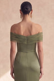 Off The Shoulder Olive Mermaid Ruched Bridesmaid Dress