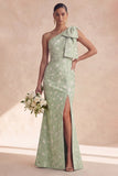 One Shoulder Floral Sage Mermaid Bridesmaid Dress