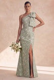 One Shoulder Floral Sage Mermaid Bridesmaid Dress