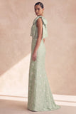 One Shoulder Floral Sage Mermaid Bridesmaid Dress