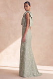 One Shoulder Floral Sage Mermaid Bridesmaid Dress