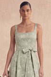 Sage A Line Floral Long Thick Straps Bridesmaid Dress with Bow