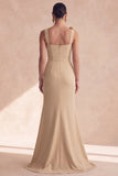 Champagne Mermaid Square Neck 3D Flowers Long Formal Dress with Slit