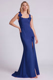 Champagne Mermaid Square Neck 3D Flowers Long Formal Dress with Slit