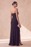 Black Strapless Mermaid Floral Long Formal Dress with Slit
