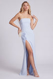 Black Strapless Mermaid Floral Long Formal Dress with Slit