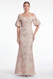 Off the Shoulder Mermaid Pink Flower Jacquard Long Mother Of the Bride Dress