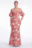 Off the Shoulder Mermaid Pink Flower Jacquard Long Mother Of the Bride Dress
