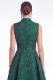 A-Line Green Flower Jacquard V-Neck Long Mother Of the Bride Dress