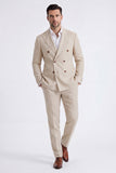 Beige Peak Lapel Double Breasted 2 Piece Men's Suits
