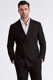 Beige 2 Piece Double Breasted Peak Lapel Men's Suits