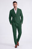 Beige 2 Piece Double Breasted Peak Lapel Men's Suits