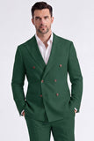 Beige 2 Piece Double Breasted Peak Lapel Men's Suits