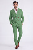 Beige 2 Piece Double Breasted Peak Lapel Men's Suits
