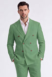 Beige 2 Piece Double Breasted Peak Lapel Men's Suits