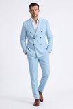 Beige 2 Piece Double Breasted Peak Lapel Men's Suits