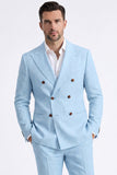 Beige 2 Piece Double Breasted Peak Lapel Men's Suits
