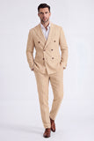 Beige Peak Lapel Double Breasted 2 Piece Men's Suits