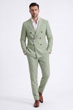 Beige 2 Piece Double Breasted Peak Lapel Men's Suits