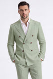 Beige 2 Piece Double Breasted Peak Lapel Men's Suits