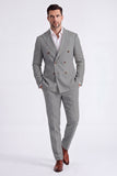 Beige Peak Lapel Double Breasted 2 Piece Men's Suits
