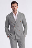 Beige 2 Piece Double Breasted Peak Lapel Men's Suits