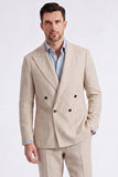 Beige Peak Lapel Double Breasted 2 Piece Men's Suits