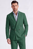 Beige Peak Lapel Double Breasted 2 Piece Men's Suits