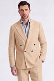 Beige Peak Lapel Double Breasted 2 Piece Men's Suits