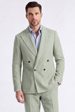Beige Peak Lapel Double Breasted 2 Piece Men's Suits