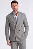 Beige Peak Lapel Double Breasted 2 Piece Men's Suits
