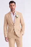 Light Khaki 2 Piece Peak Lapel Single Breasted Men Formal Suits