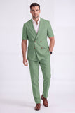 Light Khaki 2 Piece Peak Lapel Double Breasted Men Formal Suits with Sleeves