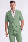 Light Khaki 2 Piece Peak Lapel Double Breasted Men Formal Suits with Sleeves