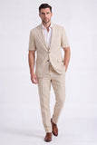 Beige 2 Piece Peak Lapel Single Breasted Men Suits