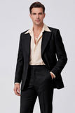 Black Peak Lapel Long Sleeves Single Breasted Men Suits