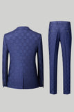 Navy Printed 3 Piece Notched Lapel Prom Suits