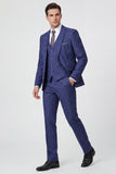 Navy Printed 3 Piece Notched Lapel Prom Suits