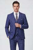 Navy Printed 3 Piece Notched Lapel Prom Suits
