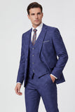 Navy Printed 3 Piece Notched Lapel Prom Suits