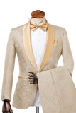 2-Piece Champagne Jacquard Shawl Lapel Men Suits