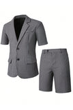 Black 2 Pieces Plaid Notched Lapel Short Men Suits
