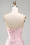 Sparkly Pink Beaded Corset Tight Sweetheart Short Pearl Homecoming Dress with Rhinestone