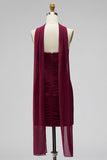 Burgundy Ruched Strapless Bodycon Chiffon Short Homecoming Dress with Draped Neck Sash