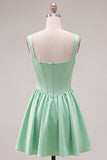 A-Line Fuchsia Square Neck Corset Satin Homecoming Dress