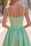 A-Line Fuchsia Square Neck Corset Satin Homecoming Dress