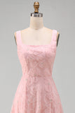 Green A-Line Square Neck Beaded Midi Floral Dress with Lace Up Back